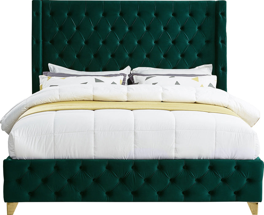 Savan Green Velvet King Bed