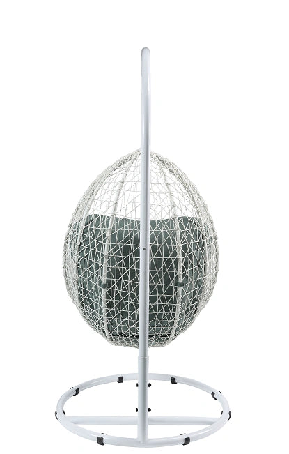 Simona Green Fabric & White Wicker Patio Swing Chair with Stand
