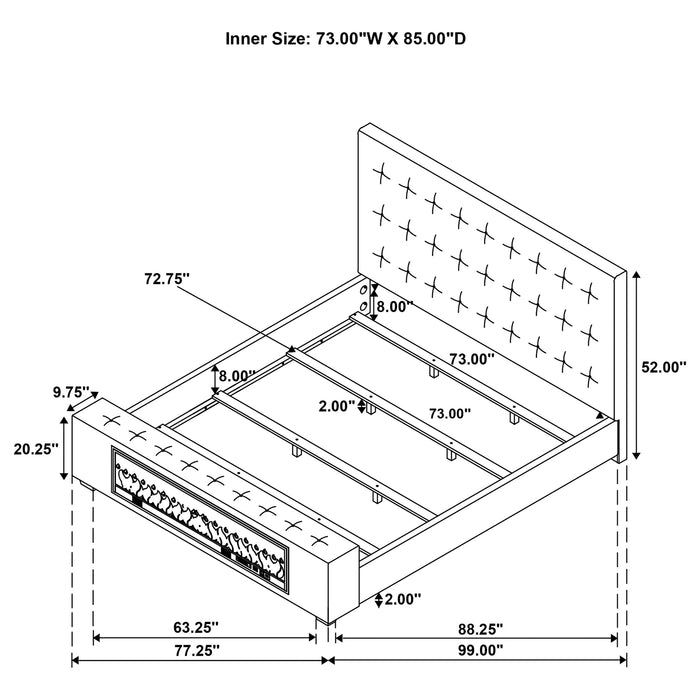 Senna Panel Bed with Bluetooth Speaker and Flame Visualizer