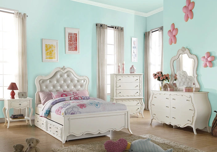 Edalene PU & Pearl White Twin Bed
