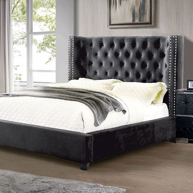 Cayla Cal.King, E.King, & Queen Bed Silver & Grey