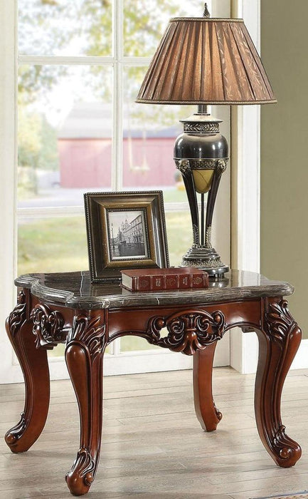 Acme Furniture Eustoma End Table in Marble/Walnut 83067