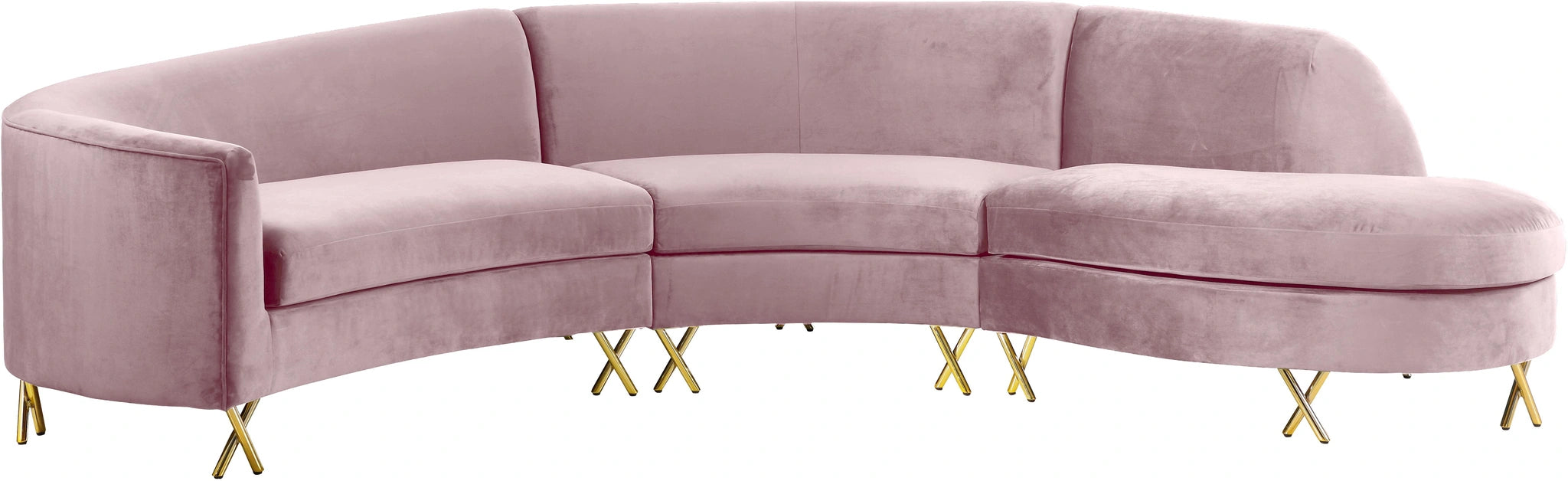 Serpentine Pink Velvet 3pc. Sectional