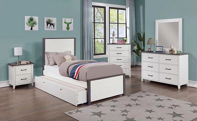 PRIAM Full & Twin Bed, White/Gray, Pink, Chrome, & Yellow