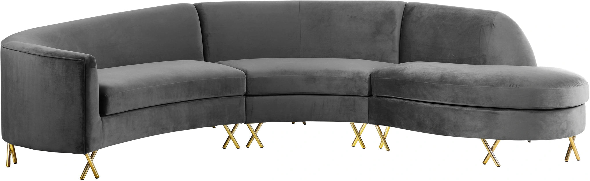 Serpentine Grey Velvet 3pc. Sectional