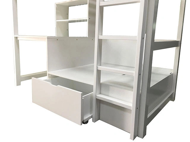 CALLISTUS Twin Workstation Loft Bed, White & Gray
