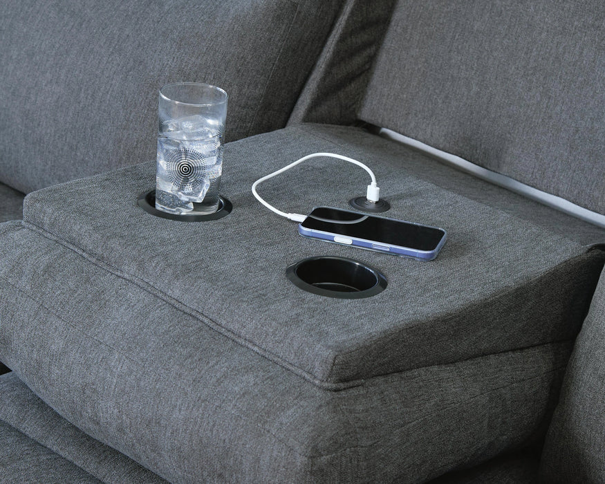 Side-Swipe Reclining Sofa with Drop Down Table