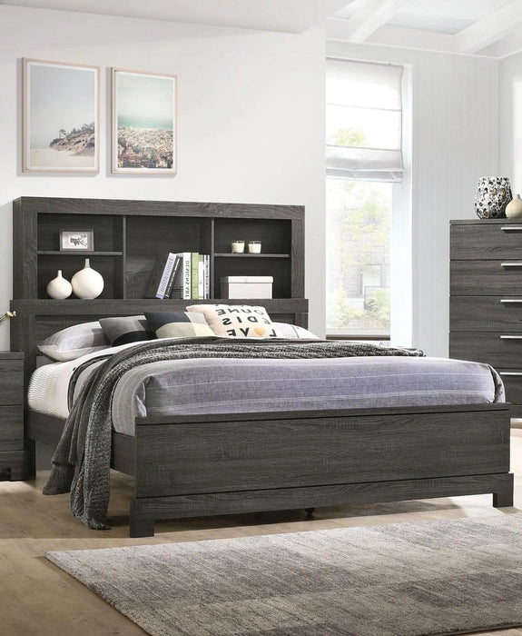 Acme Furniture Lantha Queen Bookcase Panel Bed in Grey Oak 22030Q