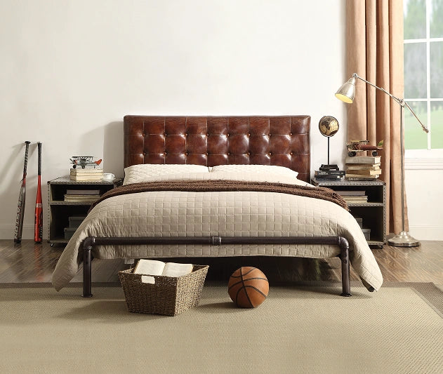 Brancaster Vintage Brown Top Grain Leather Queen Bed