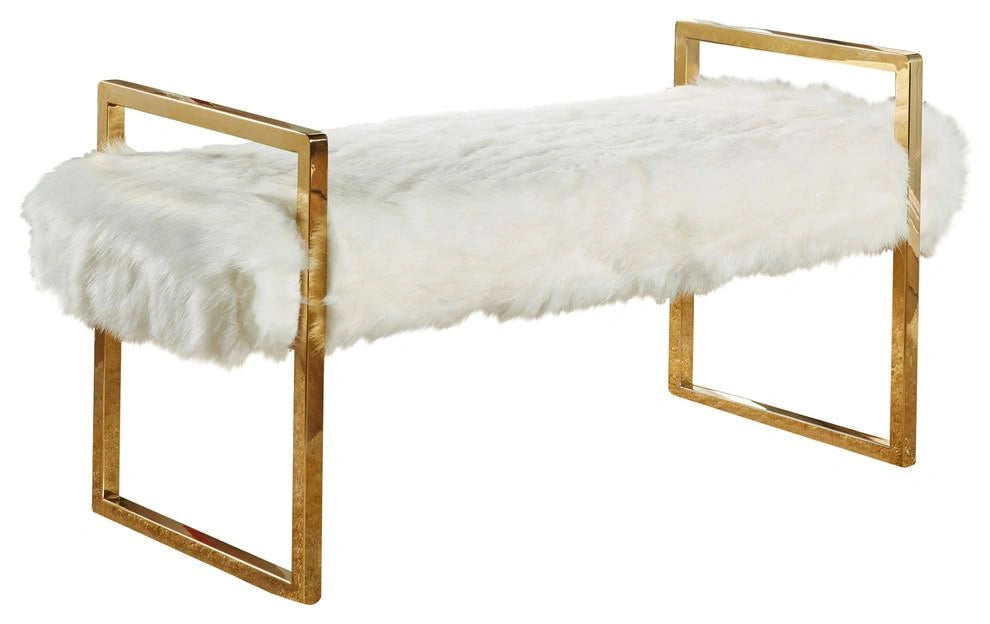 Chloe White Faux Fur Bench