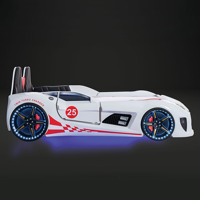 Trackster Bed White, Red,, Black, & Blue
